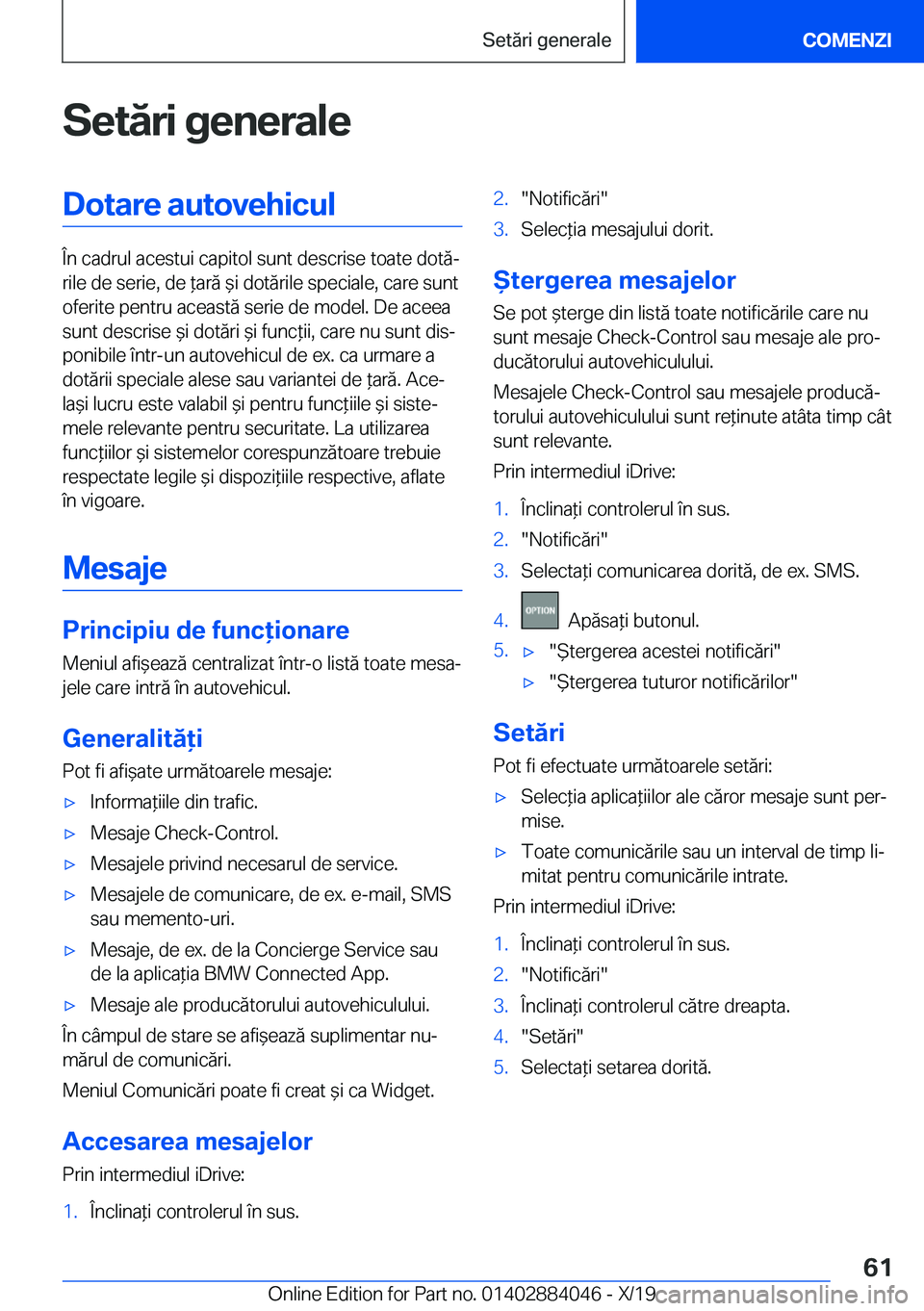 BMW 7 SERIES 2020  Ghiduri De Utilizare (in Romanian) �S�e�t�