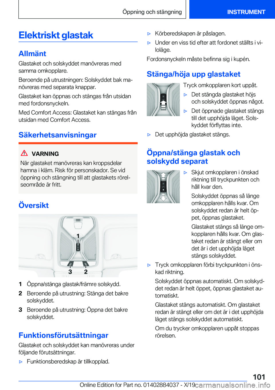 BMW 7 SERIES 2020  InstruktionsbÖcker (in Swedish) �E�l�e�k�t�r�i�s�k�t��g�l�a�s�t�a�k
�A�l�l�m�ä�n�t�G�l�a�s�t�a�k�e�t��o�c�h��s�o�l�s�k�y�d�d�e�t��m�a�n�