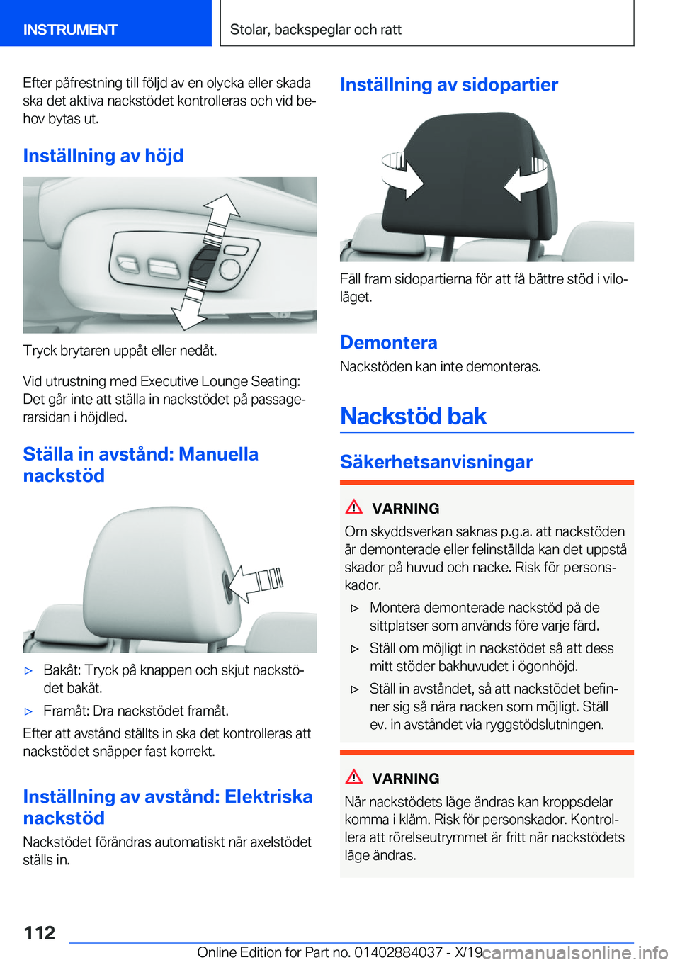 BMW 7 SERIES 2020  InstruktionsbÖcker (in Swedish) �E�f�t�e�r��p�å�f�r�e�s�t�n�i�n�g��t�i�l�l��f�