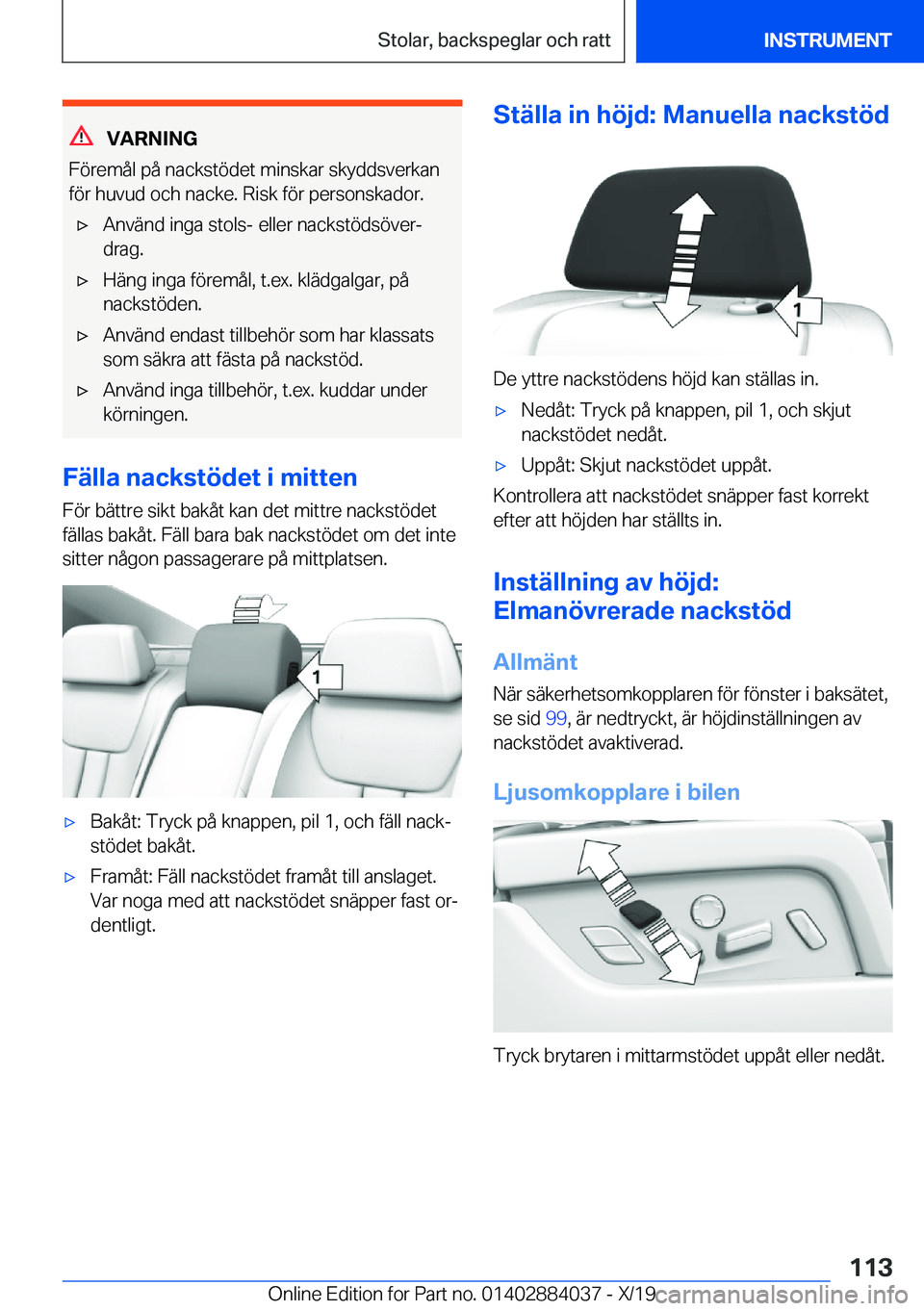 BMW 7 SERIES 2020  InstruktionsbÖcker (in Swedish) �V�A�R�N�I�N�G
�F�