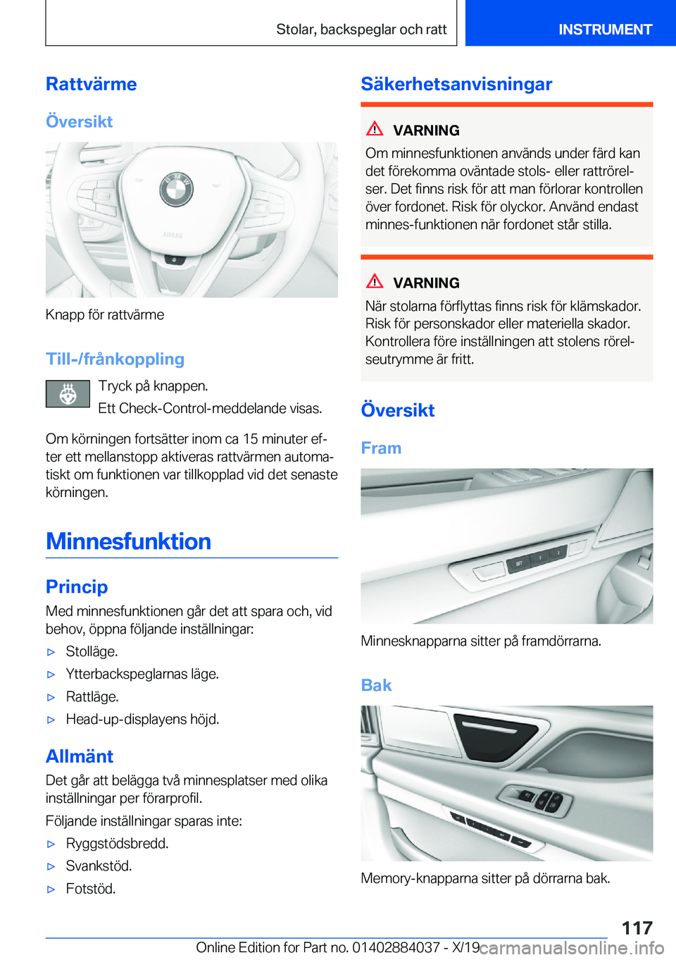 BMW 7 SERIES 2020  InstruktionsbÖcker (in Swedish) �R�a�t�t�v�ä�r�m�e
�