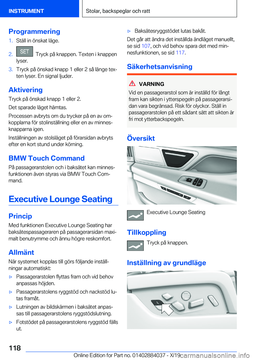 BMW 7 SERIES 2020  InstruktionsbÖcker (in Swedish) �P�r�o�g�r�a�m�m�e�r�i�n�g�1�.�S�t�ä�l�l��i�n��