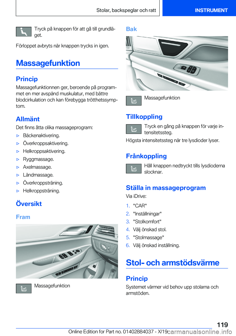 BMW 7 SERIES 2020  InstruktionsbÖcker (in Swedish) �T�r�y�c�k��p�å��k�n�a�p�p�e�n��f�