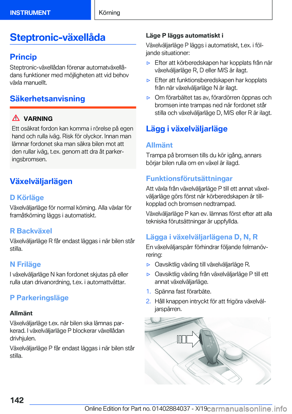 BMW 7 SERIES 2020  InstruktionsbÖcker (in Swedish) �S�t�e�p�t�r�o�n�i�c�-�v�ä�x�e�l�l�å�d�a
�P�r�i�n�c�i�p
�S�t�e�p�t�r�o�n�i�c�-�v�ä�x�e�l�l�å�d�a�n��f�