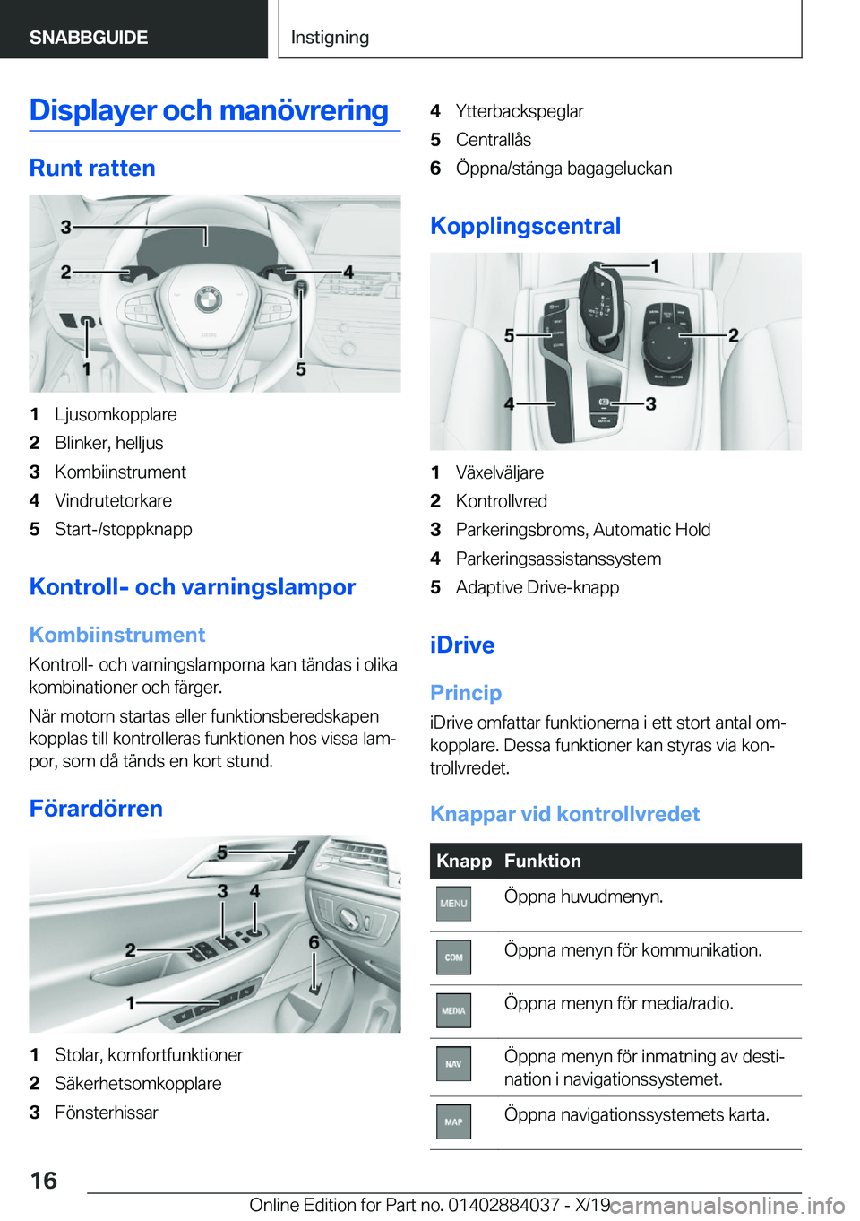 BMW 7 SERIES 2020  InstruktionsbÖcker (in Swedish) �D�i�s�p�l�a�y�e�r��o�c�h��m�a�n�