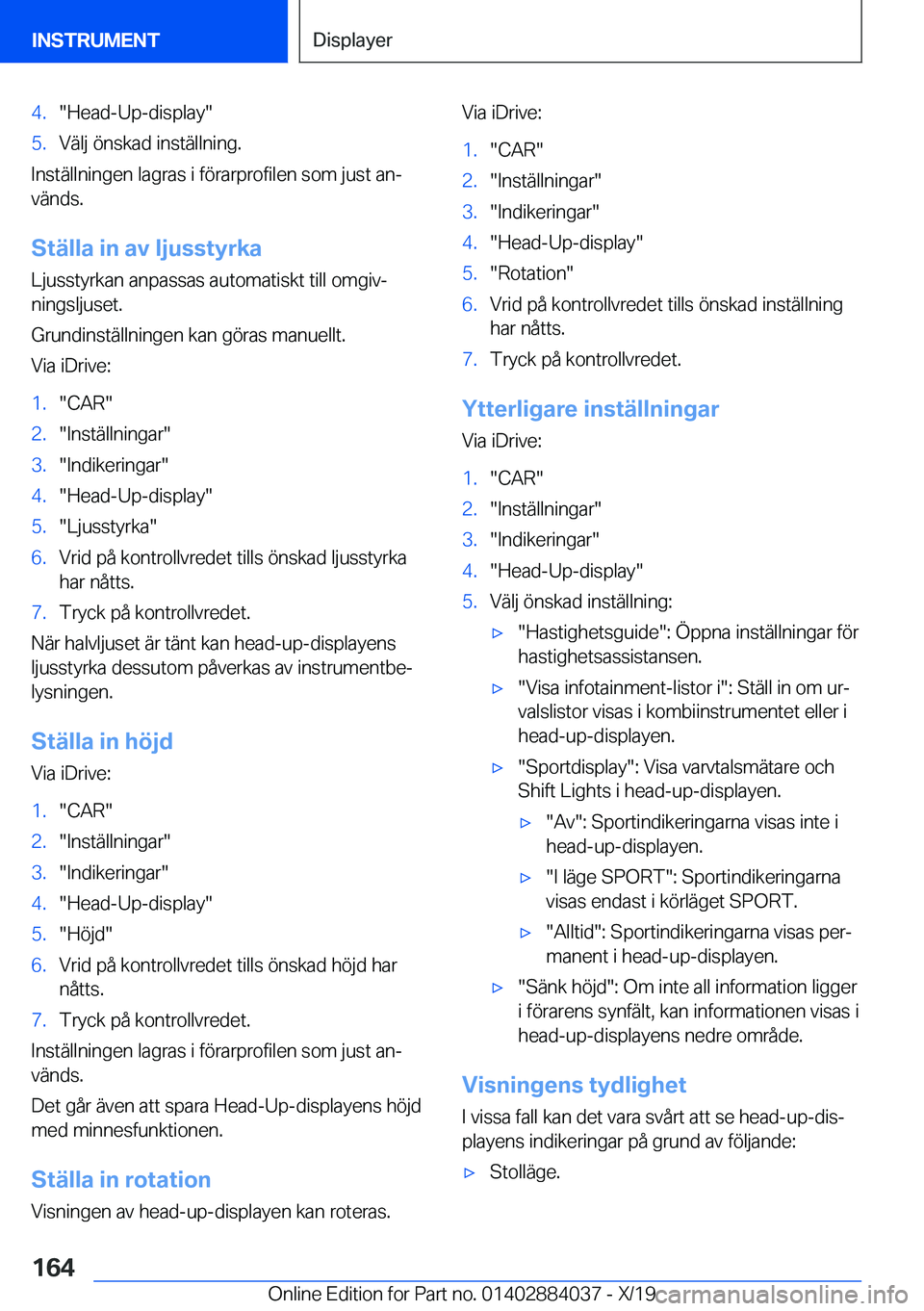 BMW 7 SERIES 2020  InstruktionsbÖcker (in Swedish) �4�.��H�e�a�d�-�U�p�-�d�i�s�p�l�a�y��5�.�V�ä�l�j��