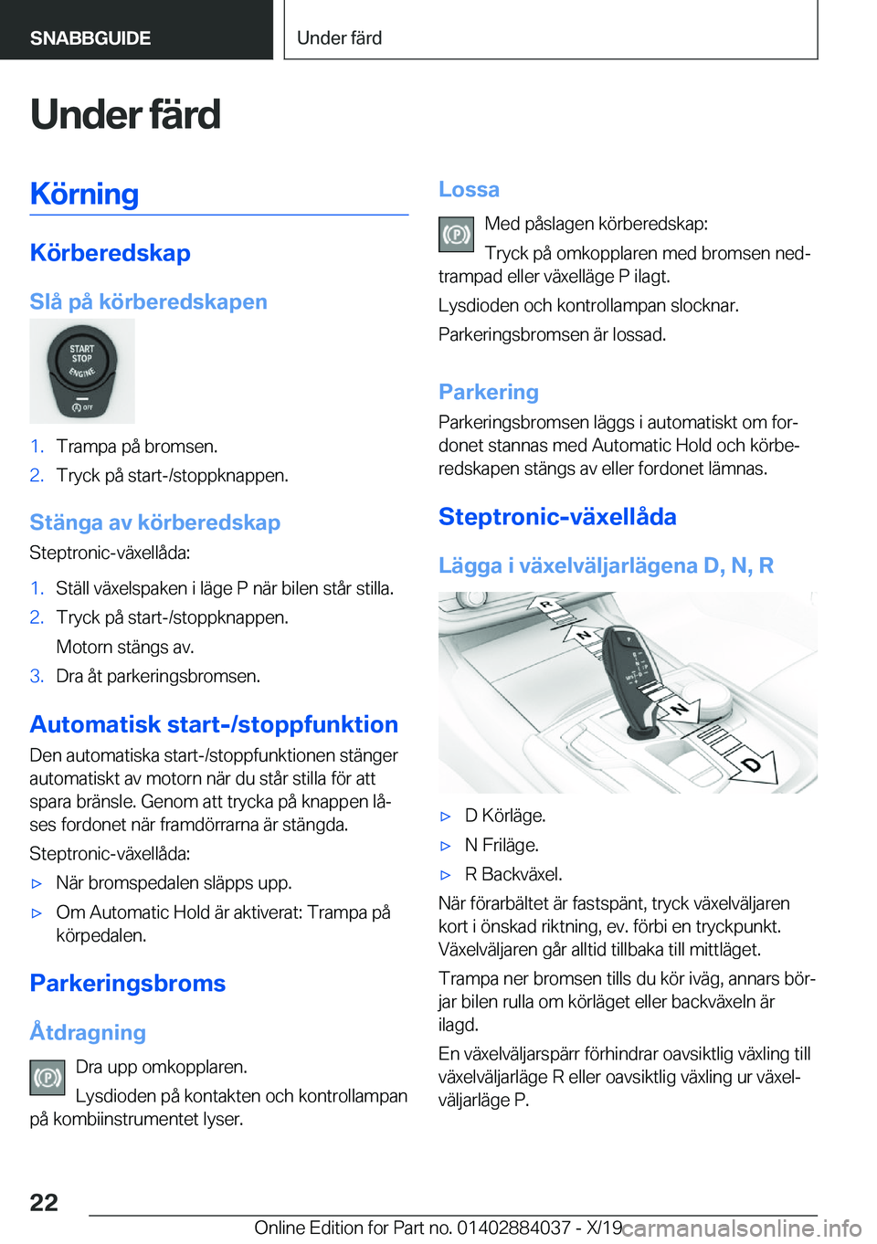 BMW 7 SERIES 2020  InstruktionsbÖcker (in Swedish) �U�n�d�e�r��f�ä�r�d�K�
