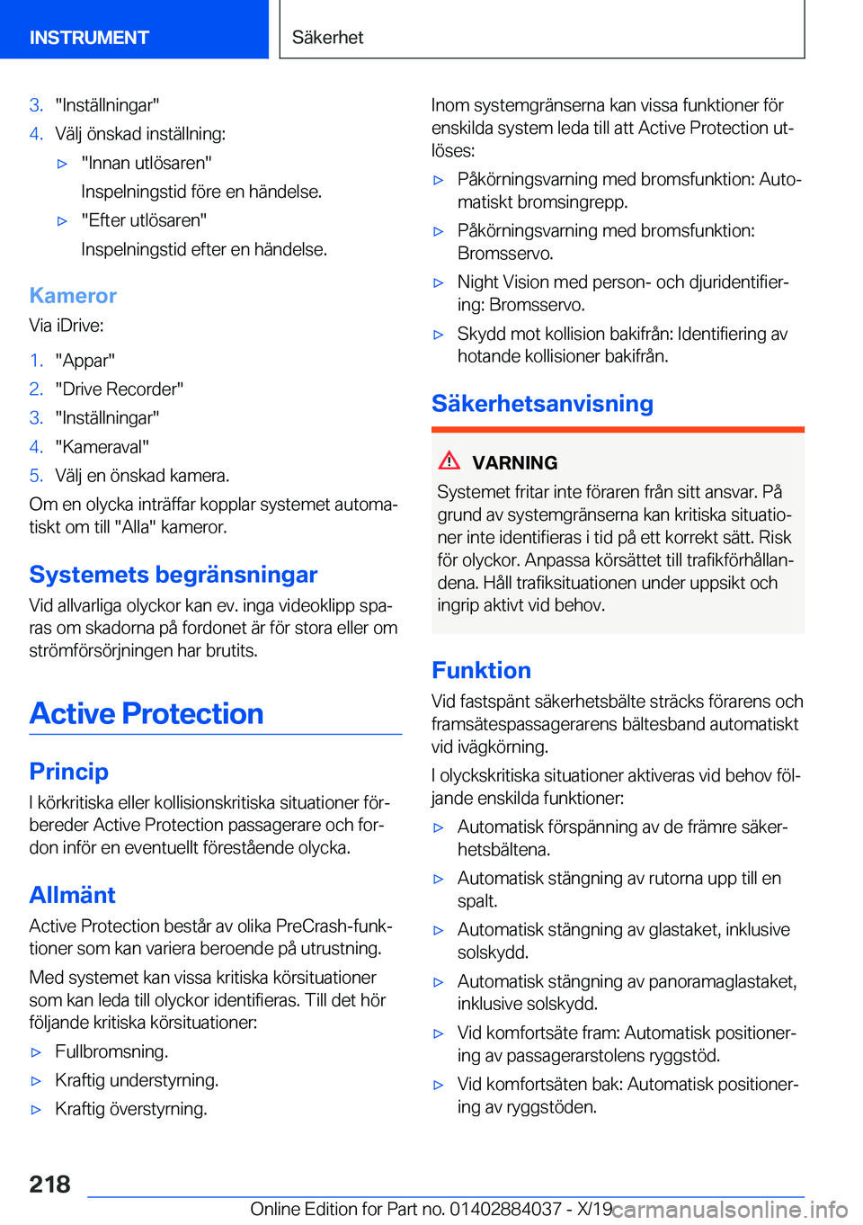 BMW 7 SERIES 2020  InstruktionsbÖcker (in Swedish) �3�.��I�n�s�t�ä�l�l�n�i�n�g�a�r��4�.�V�ä�l�j��