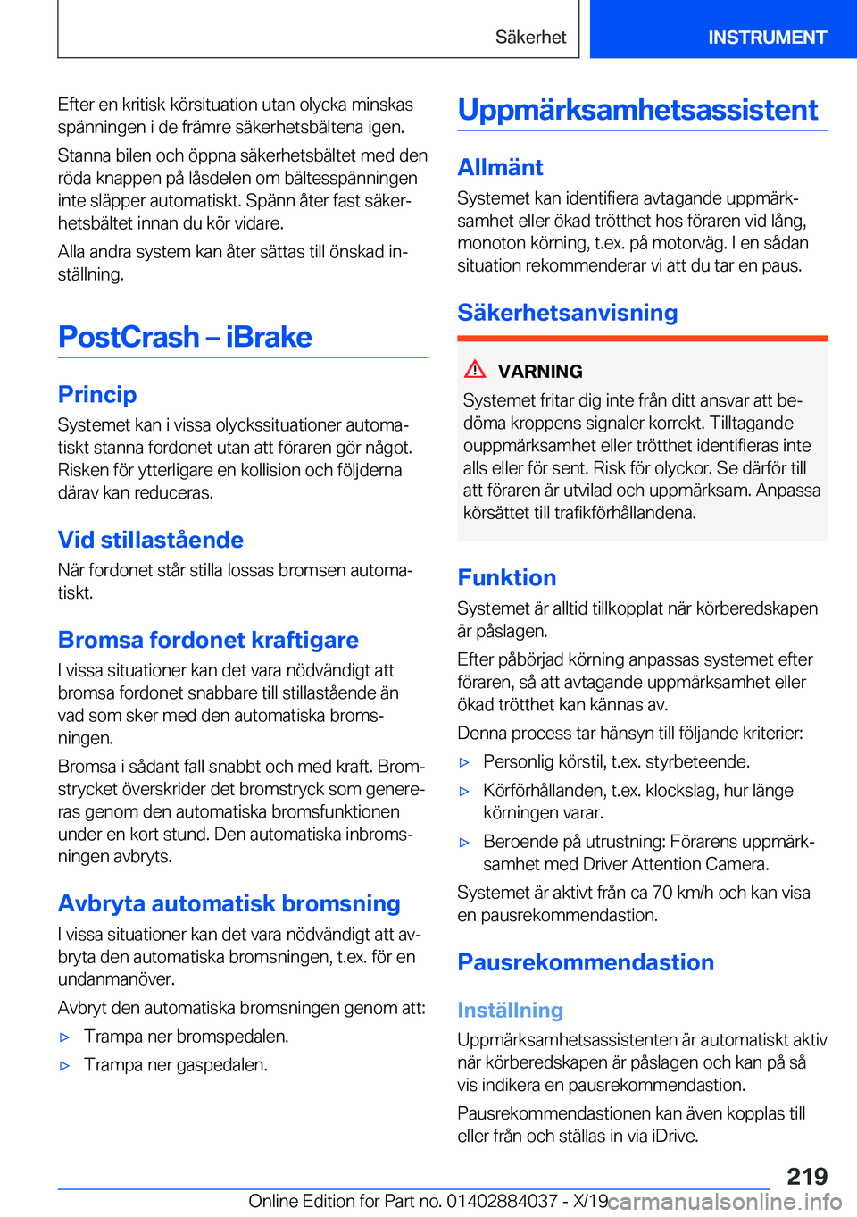 BMW 7 SERIES 2020  InstruktionsbÖcker (in Swedish) �E�f�t�e�r��e�n��k�r�i�t�i�s�k��k�