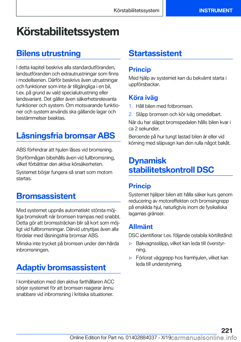 BMW 7 SERIES 2020  InstruktionsbÖcker (in Swedish) �K�