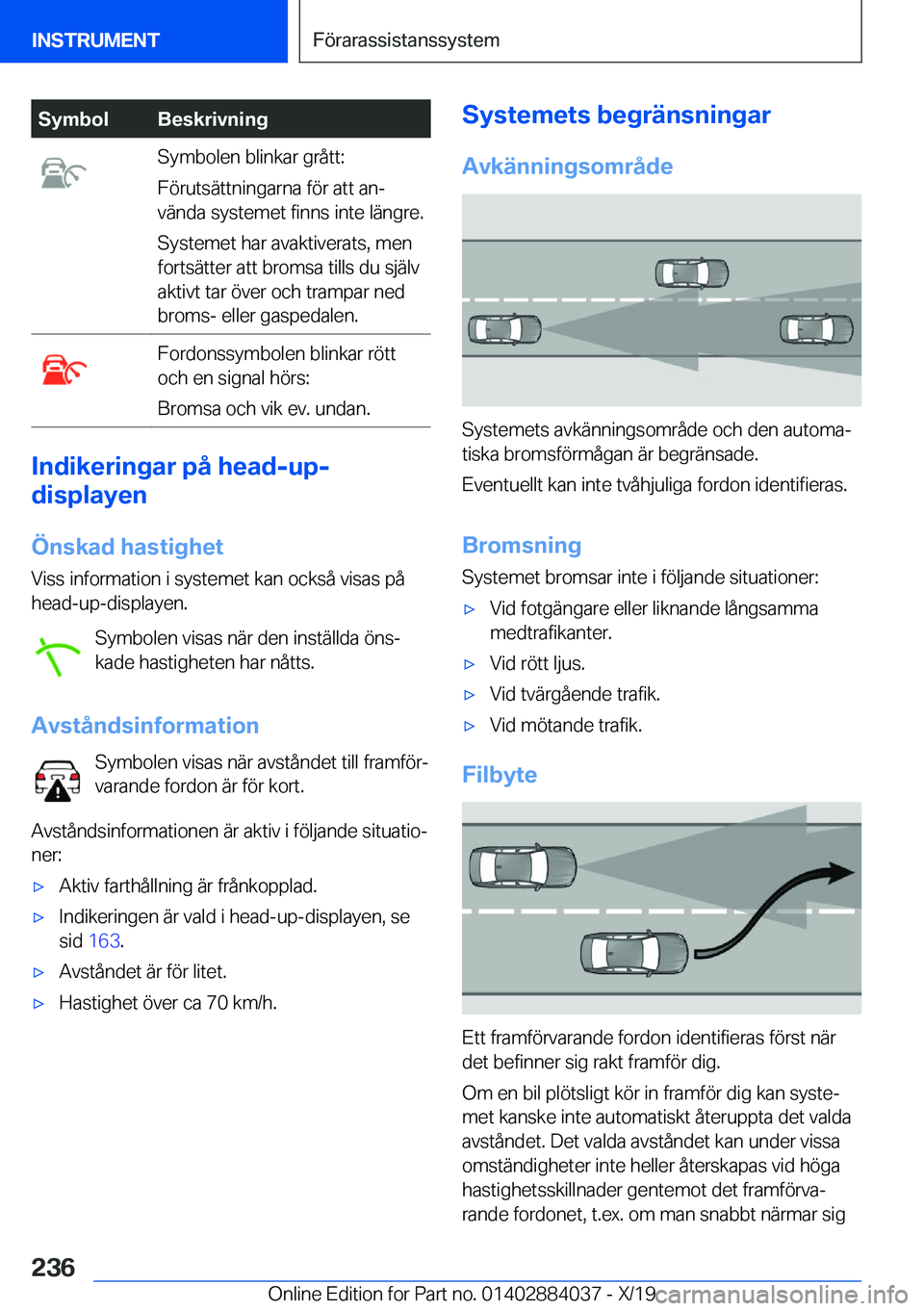 BMW 7 SERIES 2020  InstruktionsbÖcker (in Swedish) �S�y�m�b�o�l�B�e�s�k�r�i�v�n�i�n�g�S�y�m�b�o�l�e�n��b�l�i�n�k�a�r��g�r�å�t�t�:
�F�
