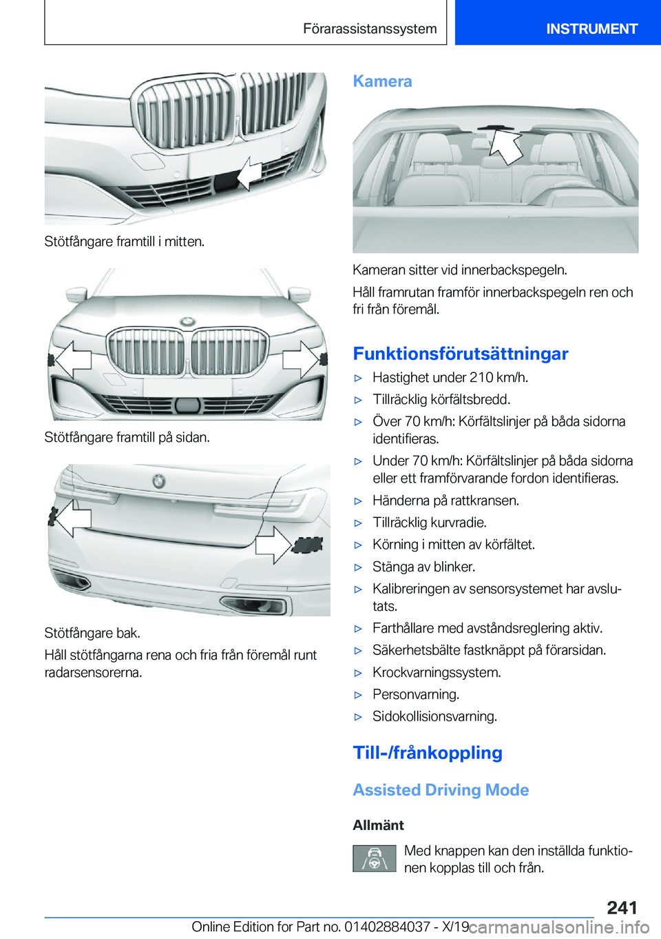 BMW 7 SERIES 2020  InstruktionsbÖcker (in Swedish) �S�t�