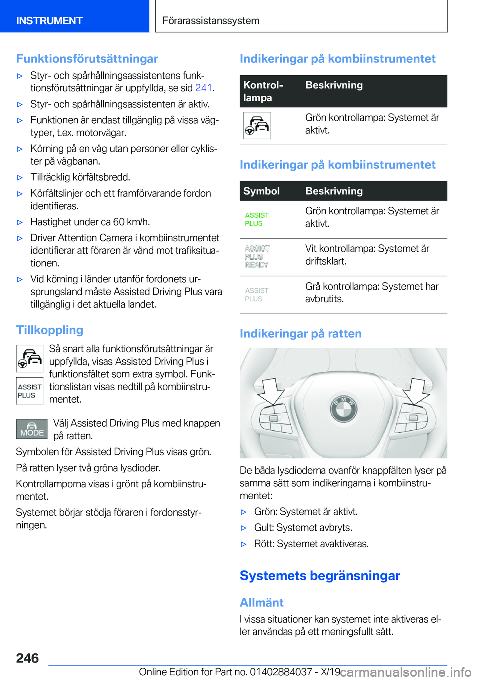 BMW 7 SERIES 2020  InstruktionsbÖcker (in Swedish) �F�u�n�k�t�i�o�n�s�f�