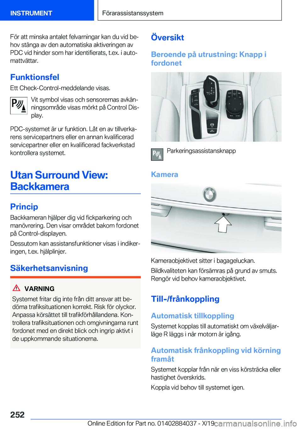 BMW 7 SERIES 2020  InstruktionsbÖcker (in Swedish) �F�