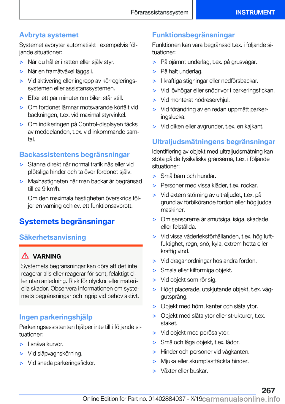 BMW 7 SERIES 2020  InstruktionsbÖcker (in Swedish) �A�v�b�r�y�t�a��s�y�s�t�e�m�e�t
�S�y�s�t�e�m�e�t��a�v�b�r�y�t�e�r��a�u�t�o�m�a�t�i�s�k�t��i��e�x�e�m�p�e�l�v�i�s��f�