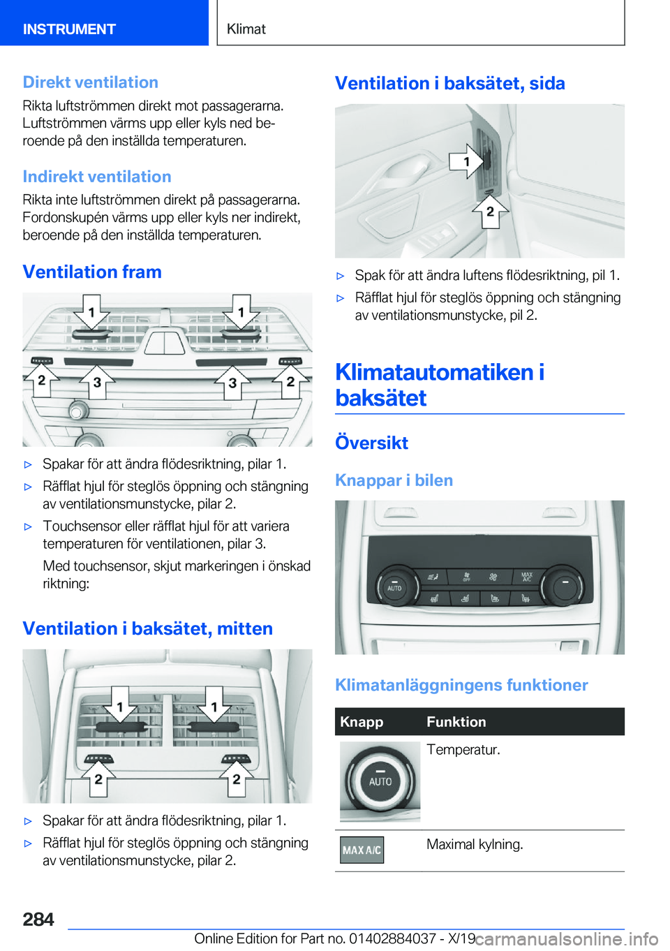 BMW 7 SERIES 2020  InstruktionsbÖcker (in Swedish) �D�i�r�e�k�t��v�e�n�t�i�l�a�t�i�o�n�R�i�k�t�a��l�u�f�t�s�t�r�