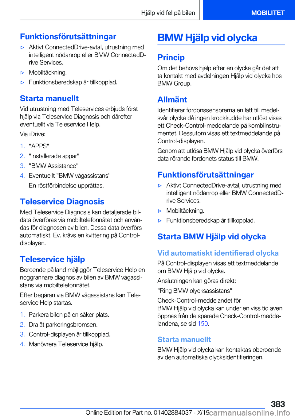 BMW 7 SERIES 2020  InstruktionsbÖcker (in Swedish) �F�u�n�k�t�i�o�n�s�f�