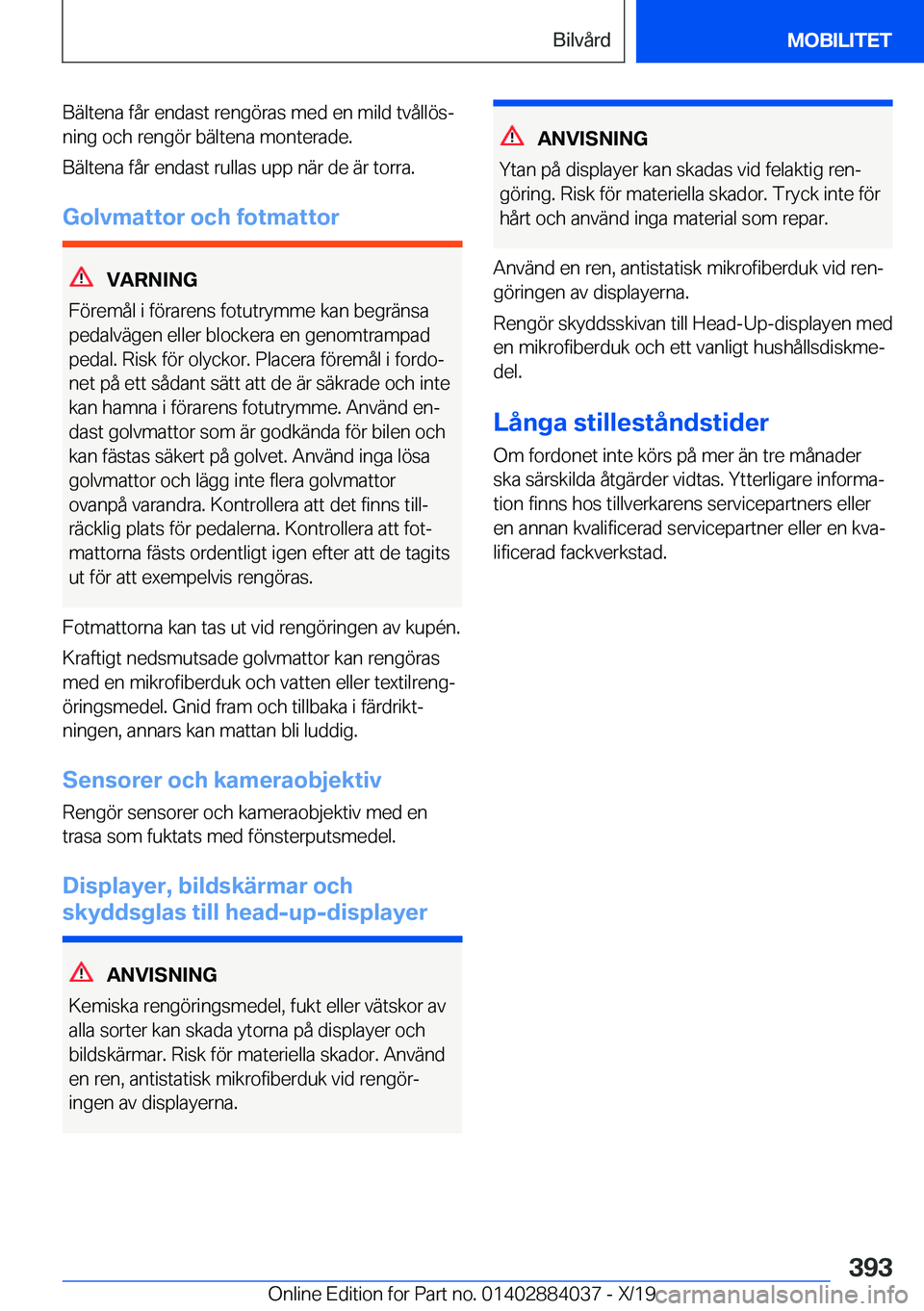 BMW 7 SERIES 2020  InstruktionsbÖcker (in Swedish) �B�ä�l�t�e�n�a��f�å�r��e�n�d�a�s�t��r�e�n�g�