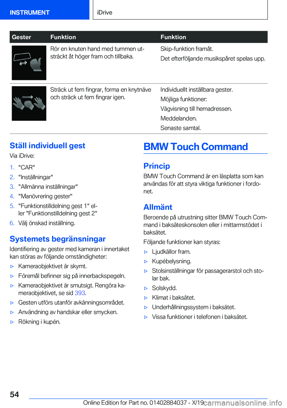 BMW 7 SERIES 2020  InstruktionsbÖcker (in Swedish) �G�e�s�t�e�r�F�u�n�k�t�i�o�n�F�u�n�k�t�i�o�n�R�