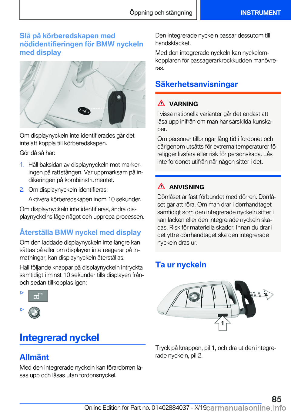 BMW 7 SERIES 2020  InstruktionsbÖcker (in Swedish) �S�l�å��p�å��k�