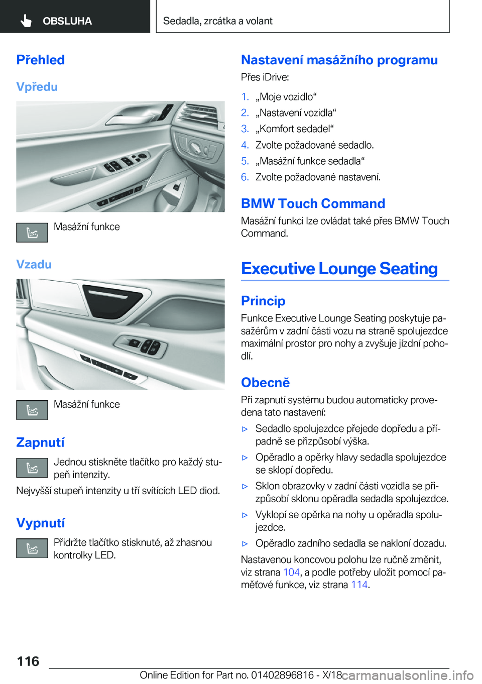 BMW 7 SERIES 2019  Návod na použití (in Czech) �P�e�h�l�e�d
�V�p�e�d�u
�M�a�s�