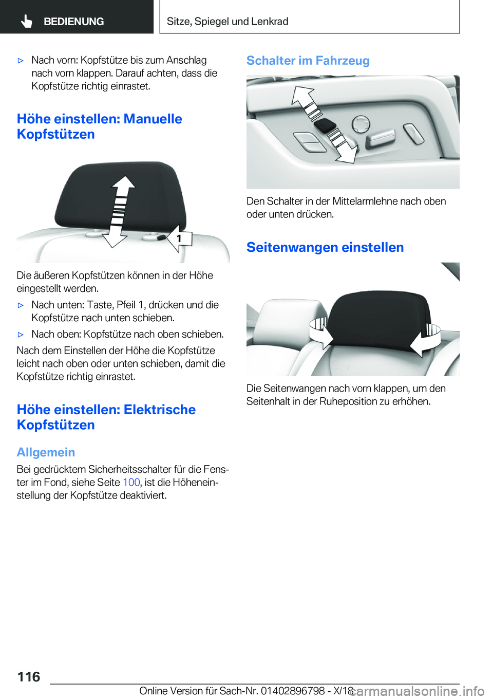 BMW 7 SERIES 2019  Betriebsanleitungen (in German) 'x�N�a�c�h��v�o�r�n�:��K�o�p�f�s�t�