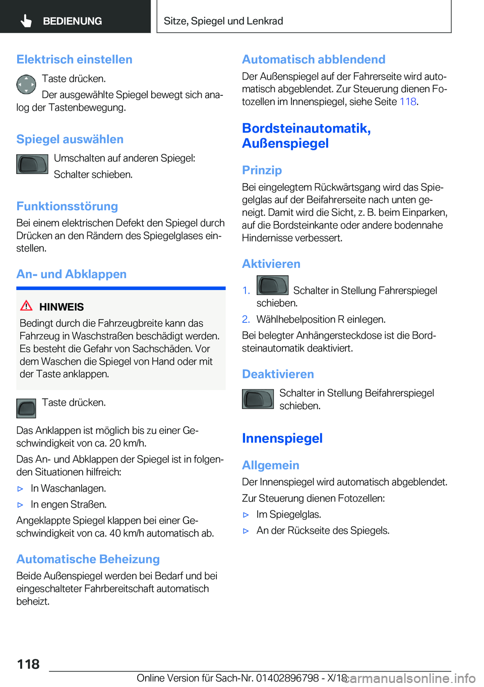BMW 7 SERIES 2019  Betriebsanleitungen (in German) �E�l�e�k�t�r�i�s�c�h��e�i�n�s�t�e�l�l�e�n�T�a�s�t�e��d�r�