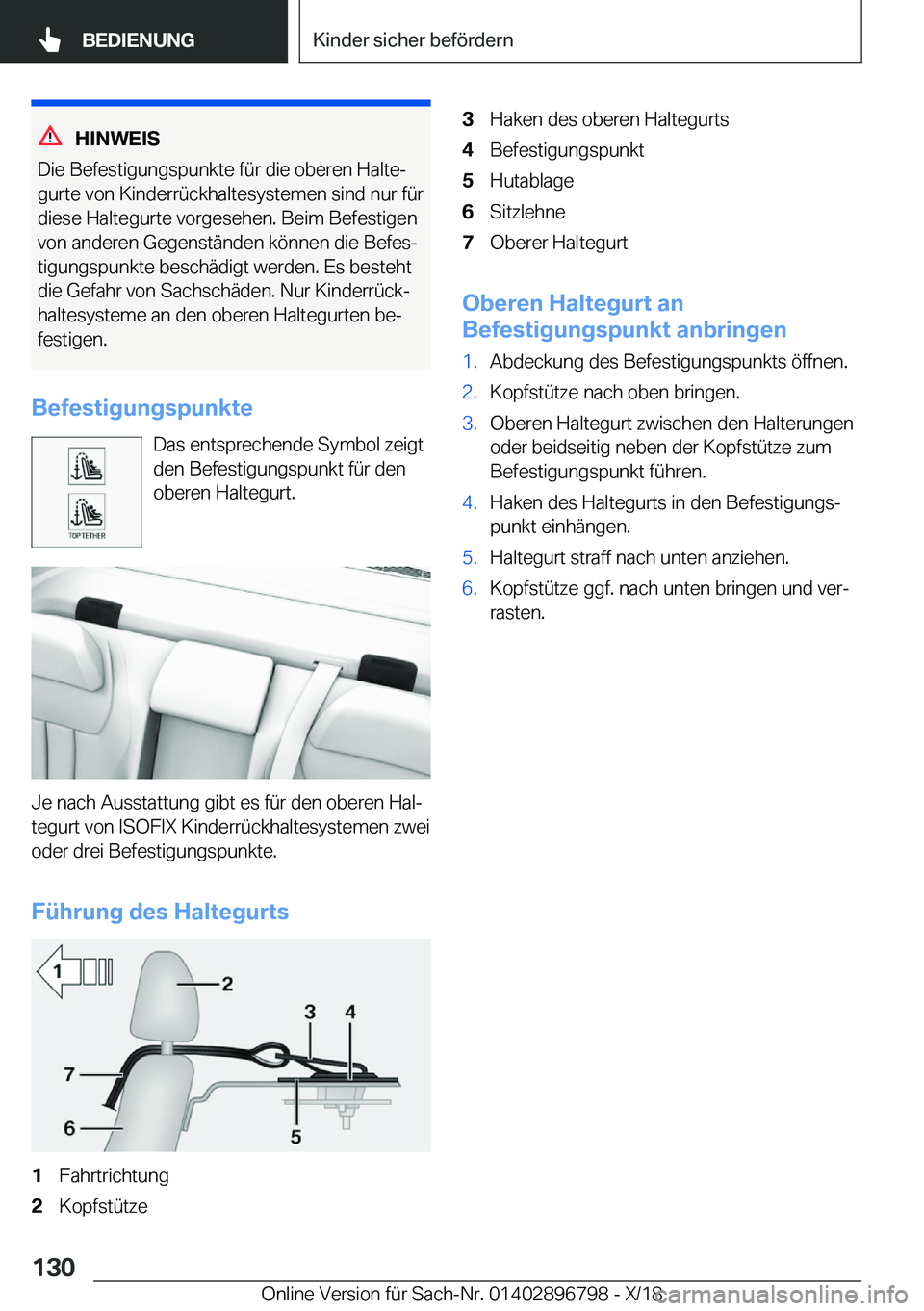 BMW 7 SERIES 2019  Betriebsanleitungen (in German) �H�I�N�W�E�I�S
�D�i�e��B�e�f�e�s�t�i�g�u�n�g�s�p�u�n�k�t�e��f�