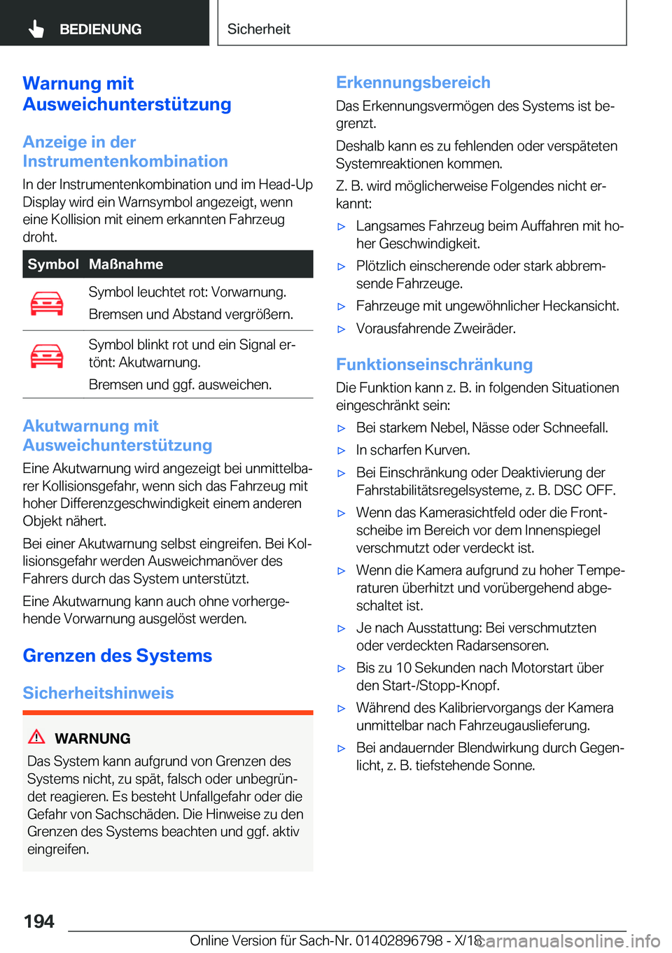 BMW 7 SERIES 2019  Betriebsanleitungen (in German) �W�a�r�n�u�n�g��m�i�t
�A�u�s�w�e�i�c�h�u�n�t�e�r�s�t�