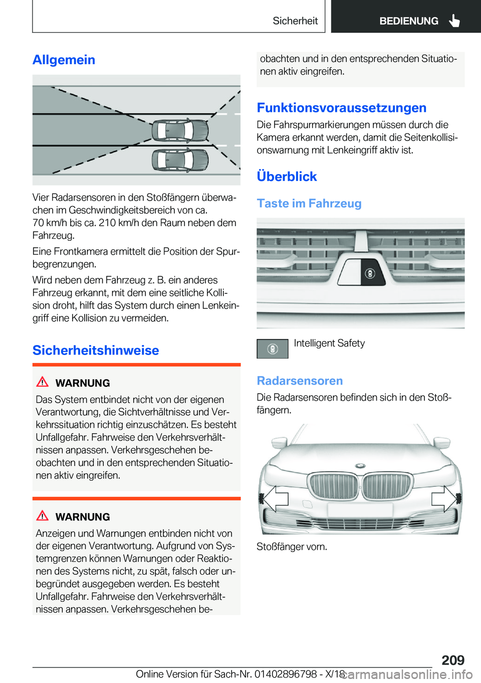 BMW 7 SERIES 2019  Betriebsanleitungen (in German) �A�l�l�g�e�m�e�i�n
�V�i�e�r��R�a�d�a�r�s�e�n�s�o�r�e�n��i�n��d�e�n��S�t�o�