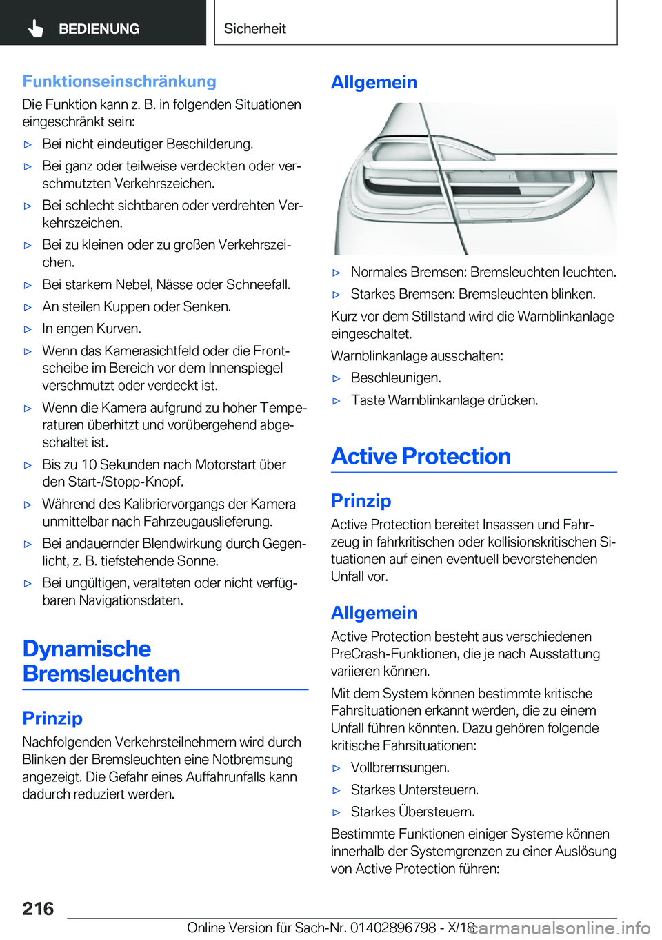 BMW 7 SERIES 2019  Betriebsanleitungen (in German) �F�u�n�k�t�i�o�n�s�e�i�n�s�c�h�r�