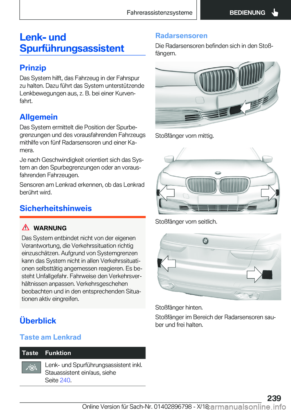 BMW 7 SERIES 2019  Betriebsanleitungen (in German) �L�e�n�k�-��u�n�d
�S�p�u�r�f�