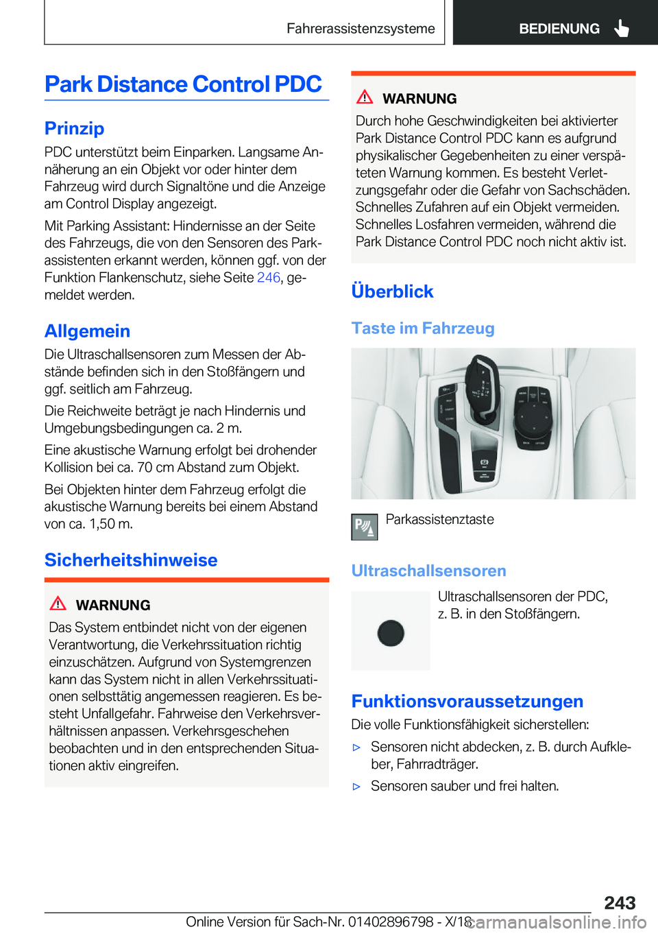 BMW 7 SERIES 2019  Betriebsanleitungen (in German) �P�a�r�k��D�i�s�t�a�n�c�e��C�o�n�t�r�o�l��P�D�C
�P�r�i�n�z�i�p
�P�D�C��u�n�t�e�r�s�t�
