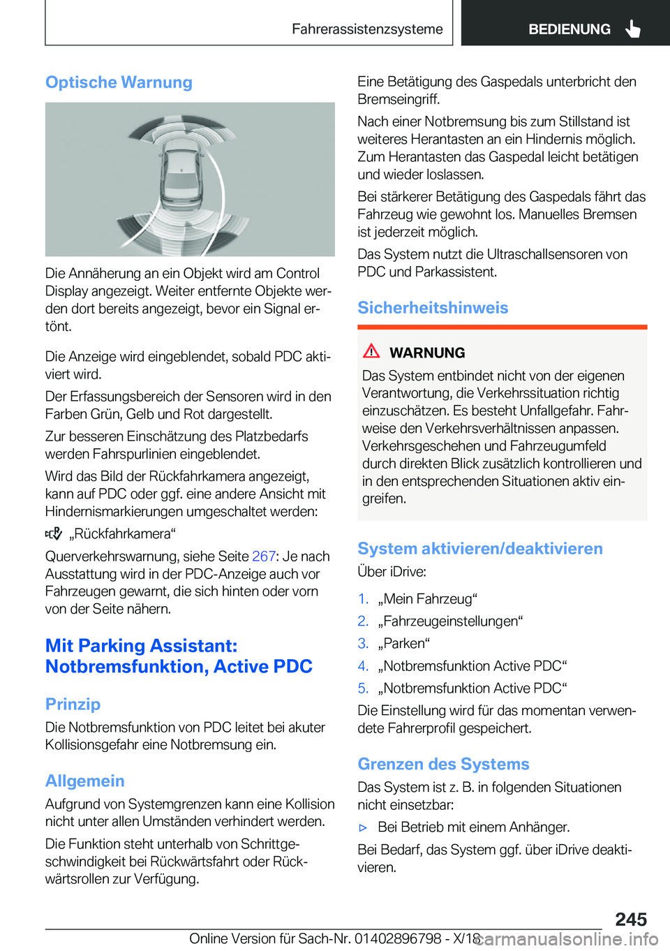 BMW 7 SERIES 2019  Betriebsanleitungen (in German) �O�p�t�i�s�c�h�e��W�a�r�n�u�n�g
�D�i�e��A�n�n�