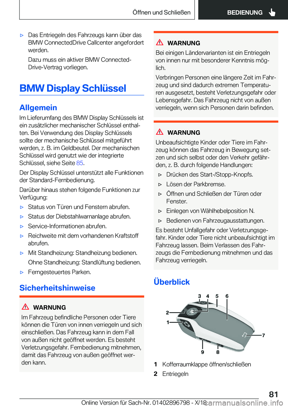 BMW 7 SERIES 2019  Betriebsanleitungen (in German) 'x�D�a�s��E�n�t�r�i�e�g�e�l�n��d�e�s��F�a�h�r�z�e�u�g�s��k�a�n�n��