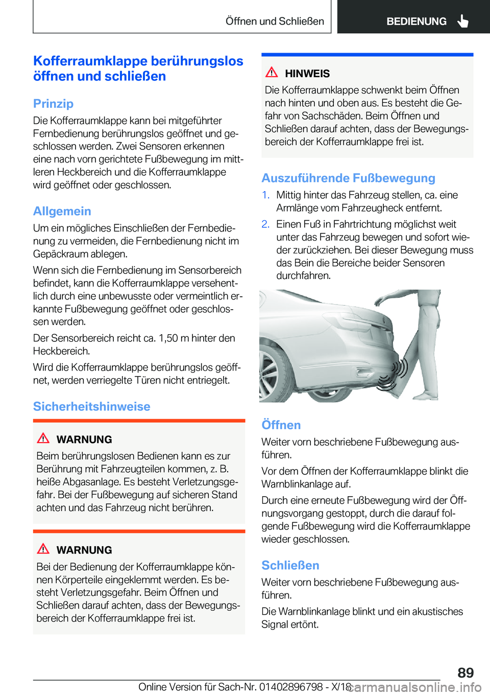 BMW 7 SERIES 2019  Betriebsanleitungen (in German) �K�o�f�f�e�r�r�a�u�m�k�l�a�p�p�e��b�e�r�
