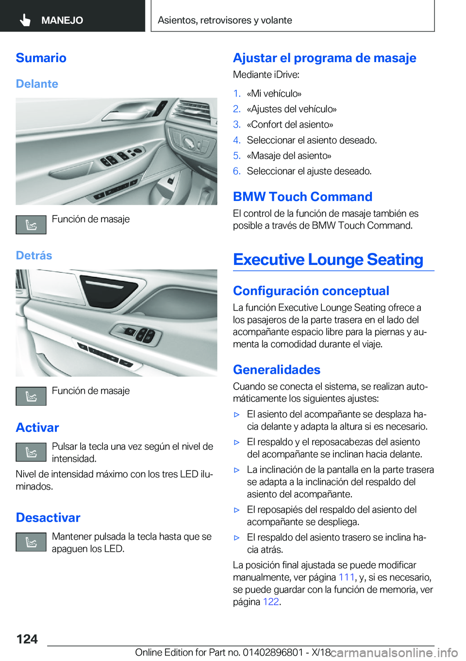 BMW 7 SERIES 2019  Manuales de Empleo (in Spanish) �S�u�m�a�r�i�o�D�e�l�a�n�t�e
�F�u�n�c�i�