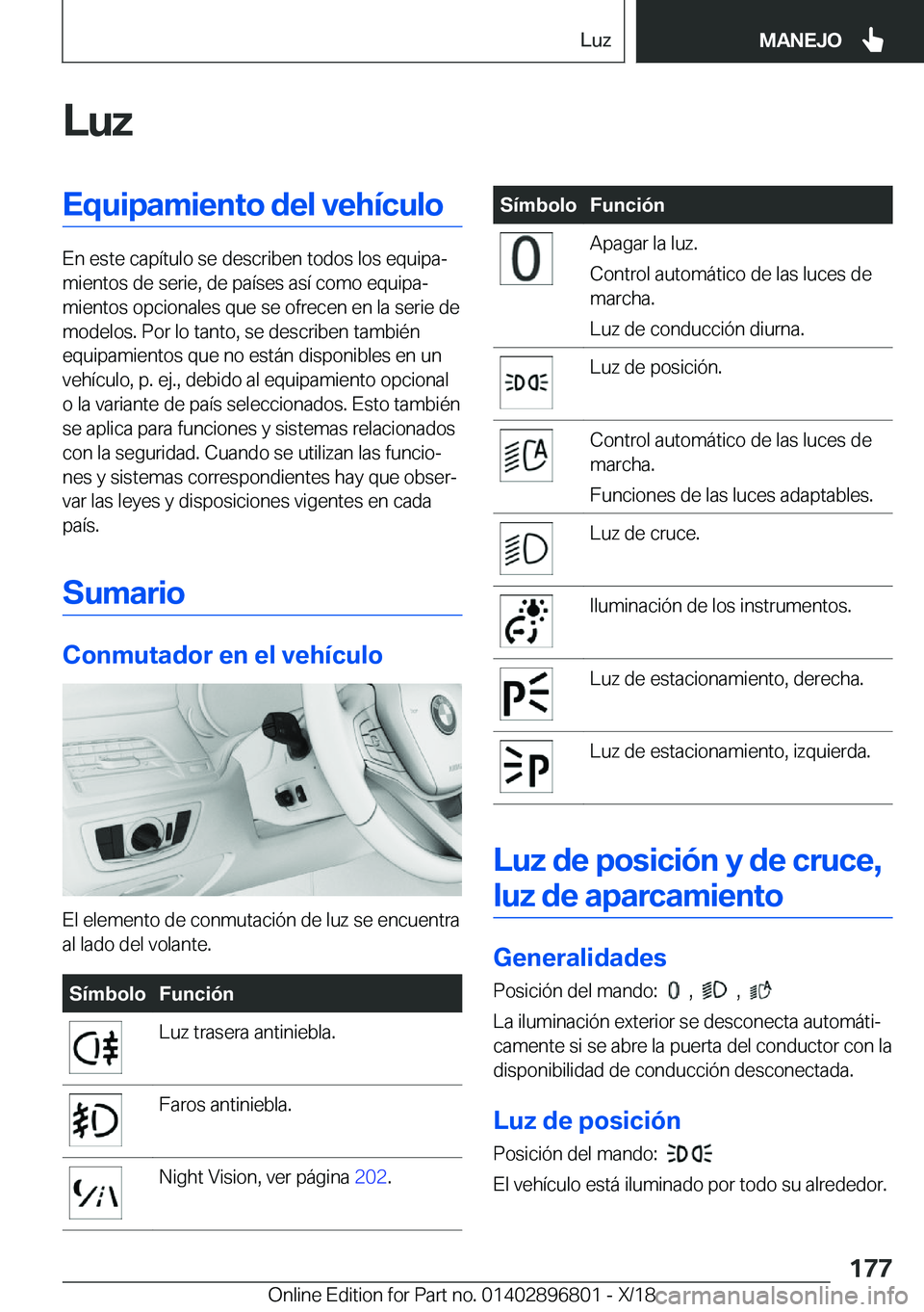 BMW 7 SERIES 2019  Manuales de Empleo (in Spanish) �L�u�z�E�q�u�i�p�a�m�i�e�n�t�o��d�e�l��v�e�h�