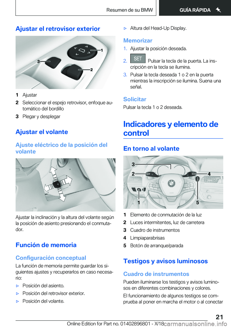 BMW 7 SERIES 2019  Manuales de Empleo (in Spanish) �A�j�u�s�t�a�r��e�l��r�e�t�r�o�v�i�s�o�r��e�x�t�e�r�i�o�r�1�A�j�u�s�t�a�r�2�S�e�l�e�c�c�i�o�n�a�r��e�l��e�s�p�e�j�o��r�e�t�r�o�v�i�s�o�r�,��e�n�f�o�q�u�e��a�uª
�t�o�m�