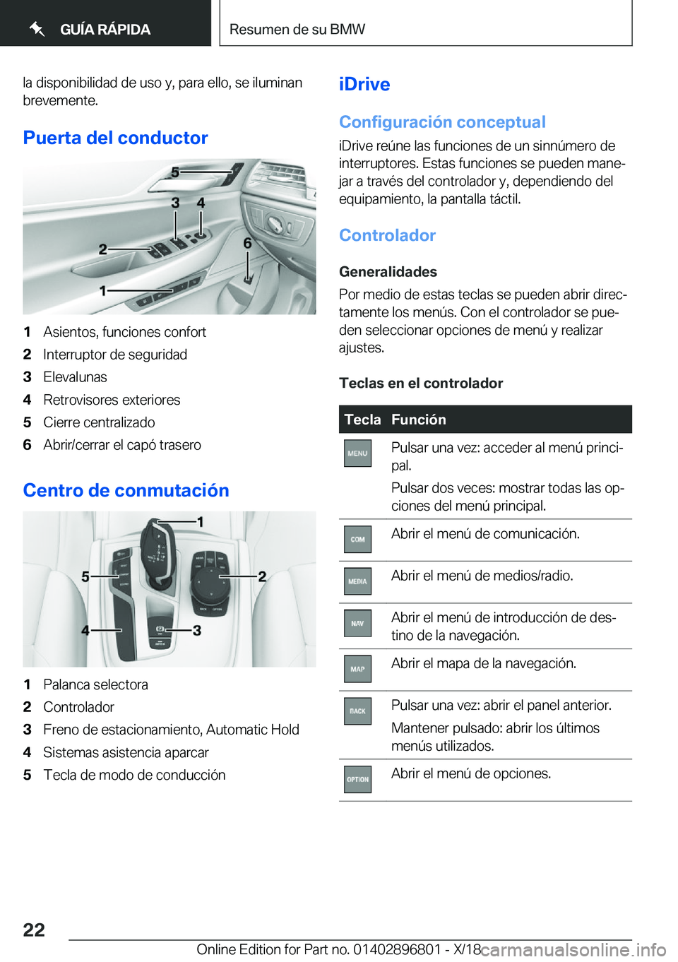 BMW 7 SERIES 2019  Manuales de Empleo (in Spanish) �l�a��d�i�s�p�o�n�i�b�i�l�i�d�a�d��d�e��u�s�o��y�,��p�a�r�a��e�l�l�o�,��s�e��i�l�u�m�i�n�a�n
�b�r�e�v�e�m�e�n�t�e�.
�P�u�e�r�t�a��d�e�l��c�o�n�d�u�c�t�o�r�1�A�s�i�e�n�t�o�s�,��f�u�n�c�i�o�n