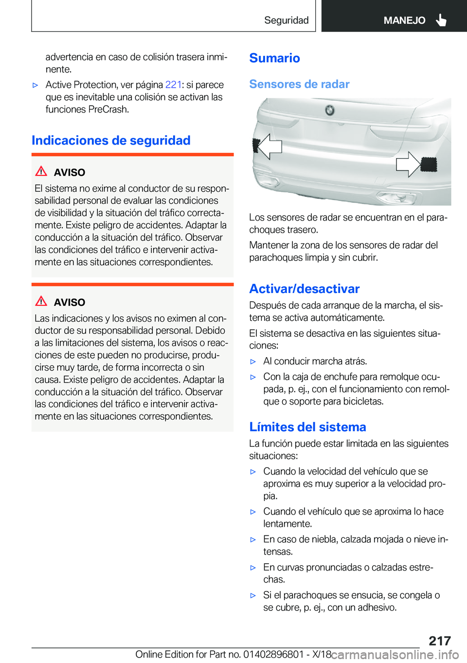 BMW 7 SERIES 2019  Manuales de Empleo (in Spanish) �a�d�v�e�r�t�e�n�c�i�a��e�n��c�a�s�o��d�e��c�o�l�i�s�i�