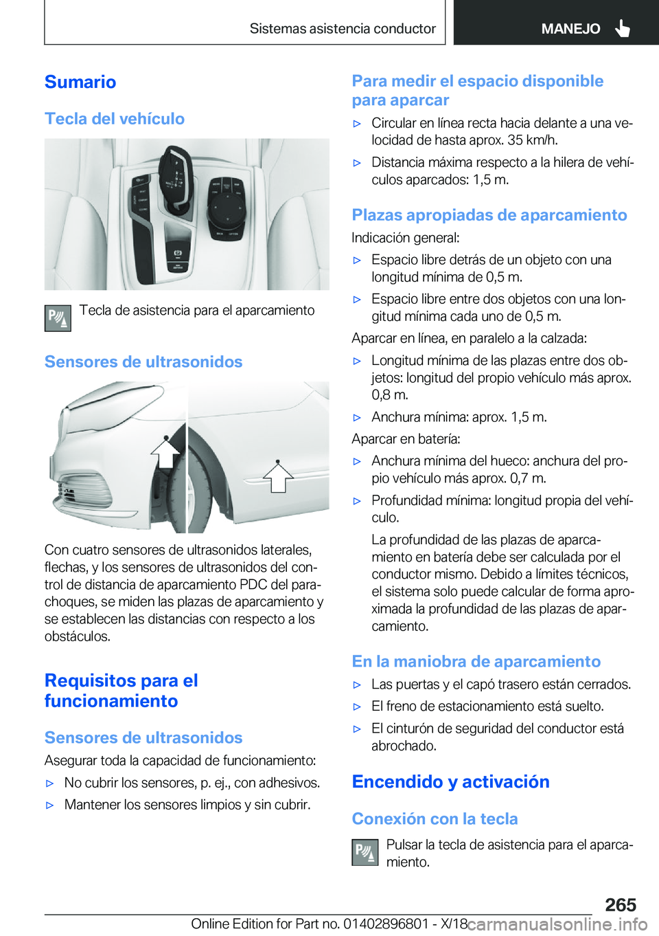 BMW 7 SERIES 2019  Manuales de Empleo (in Spanish) �S�u�m�a�r�i�o�T�e�c�l�a��d�e�l��v�e�h�