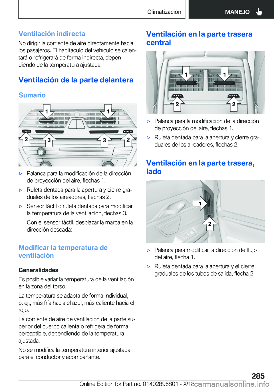 BMW 7 SERIES 2019  Manuales de Empleo (in Spanish) �V�e�n�t�i�l�a�c�i�
