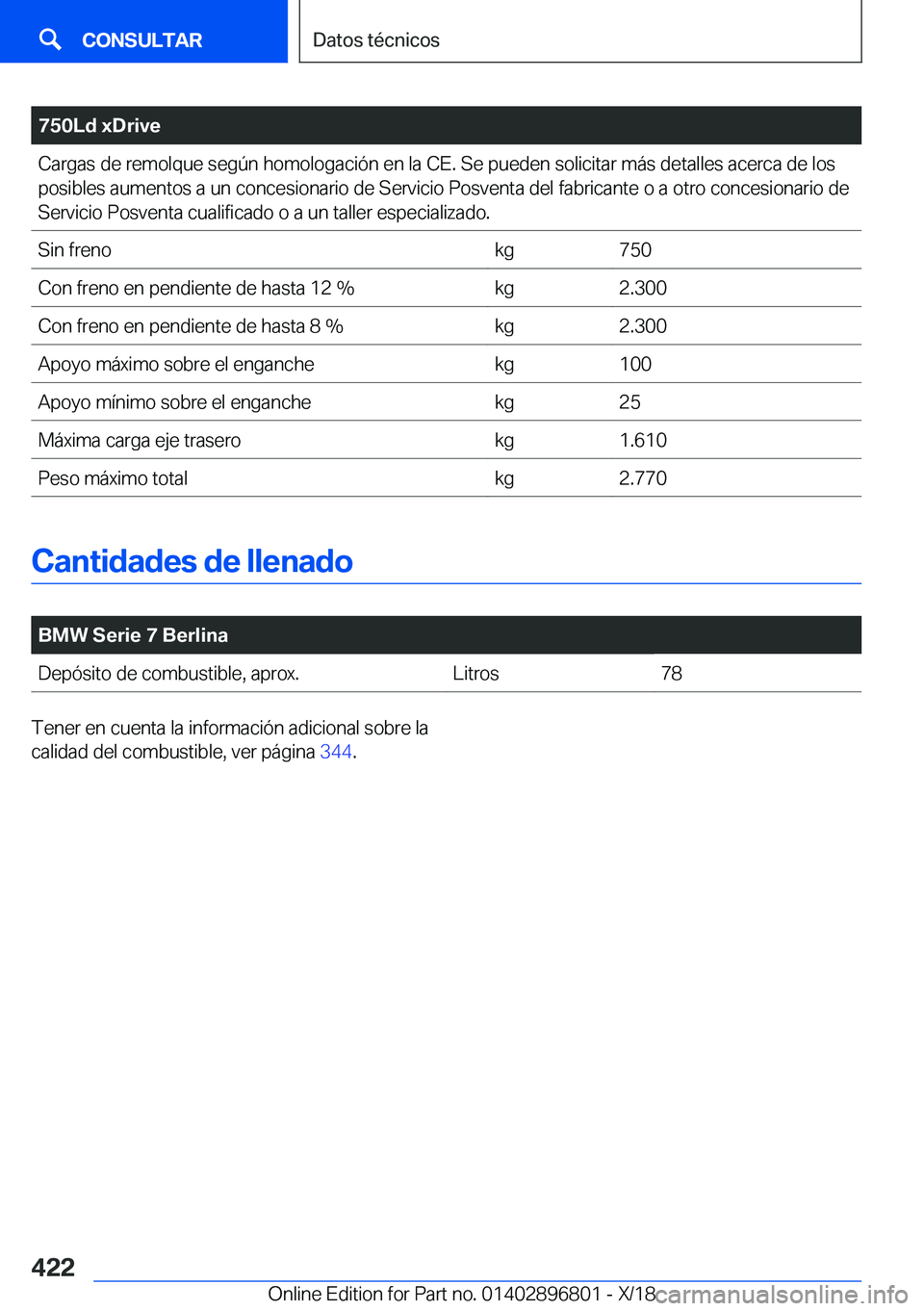 BMW 7 SERIES 2019  Manuales de Empleo (in Spanish) �7�5�0�L�d��x�D�r�i�v�e�C�a�r�g�a�s��d�e��r�e�m�o�l�q�u�e��s�e�g�