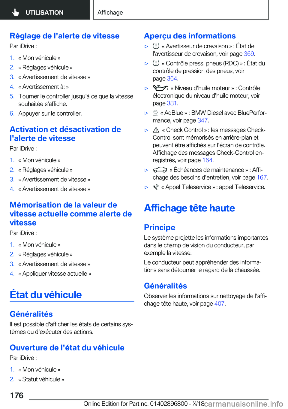 BMW 7 SERIES 2019  Notices Demploi (in French) �R�é�g�l�a�g�e��d�e��l�'�a�l�e�r�t�e��d�e��v�i�t�e�s�s�e�P�a�r��i�D�r�i�v�e��:�1�.�k��M�o�n��v�é�h�i�c�u�l�e��{�2�.�k��R�é�g�l�a�g�e�s��v�é�h�i�c�u�l�e��{�3�.�k��A�v�e�r�t�i�s�s�e