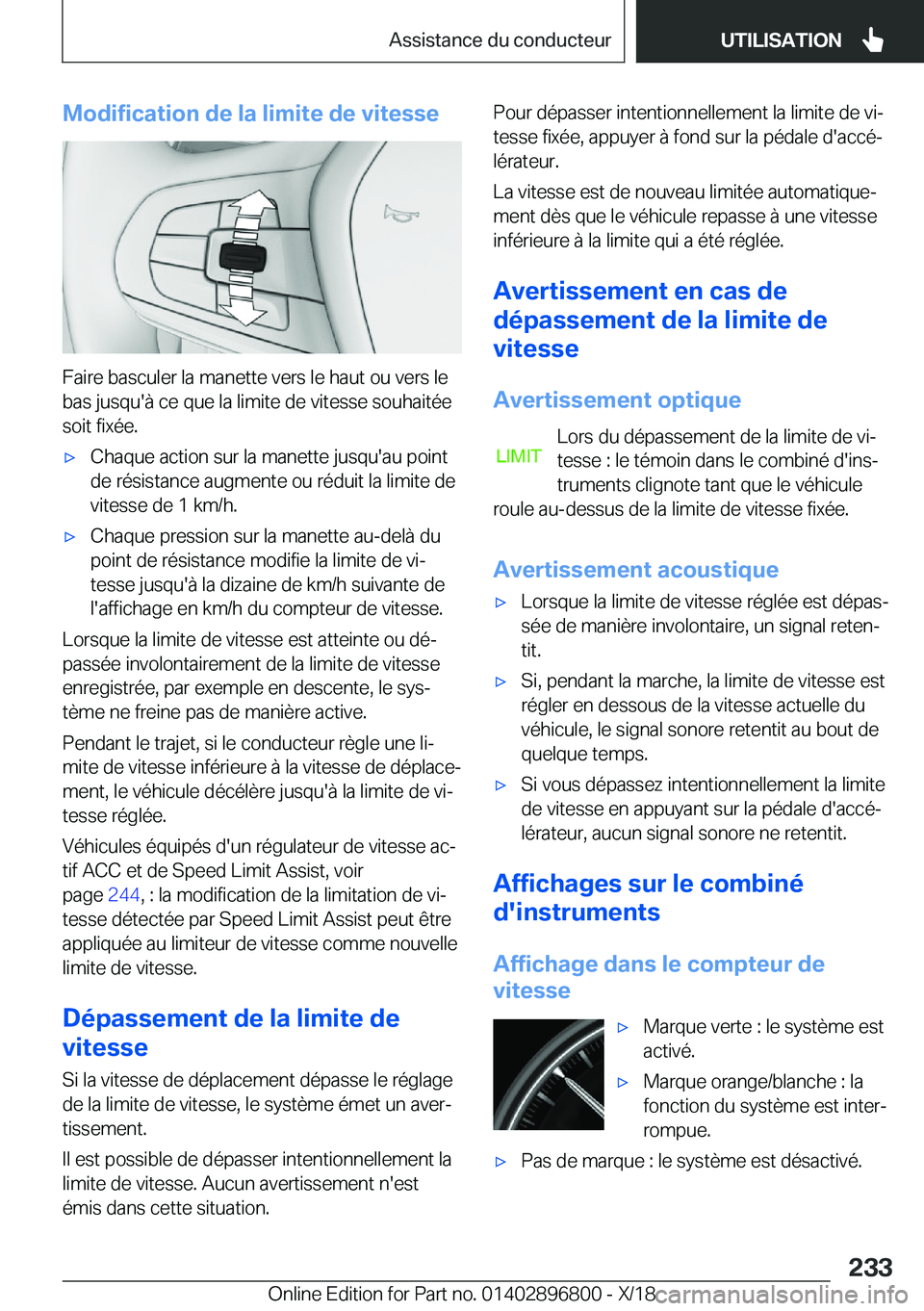 BMW 7 SERIES 2019  Notices Demploi (in French) �M�o�d�i�f�i�c�a�t�i�o�n��d�e��l�a��l�i�m�i�t�e��d�e��v�i�t�e�s�s�e
�F�a�i�r�e��b�a�s�c�u�l�e�r��l�a��m�a�n�e�t�t�e��v�e�r�s��l�e��h�a�u�t��o�u��v�e�r�s��l�e
�b�a�s��j�u�s�q�u�'�