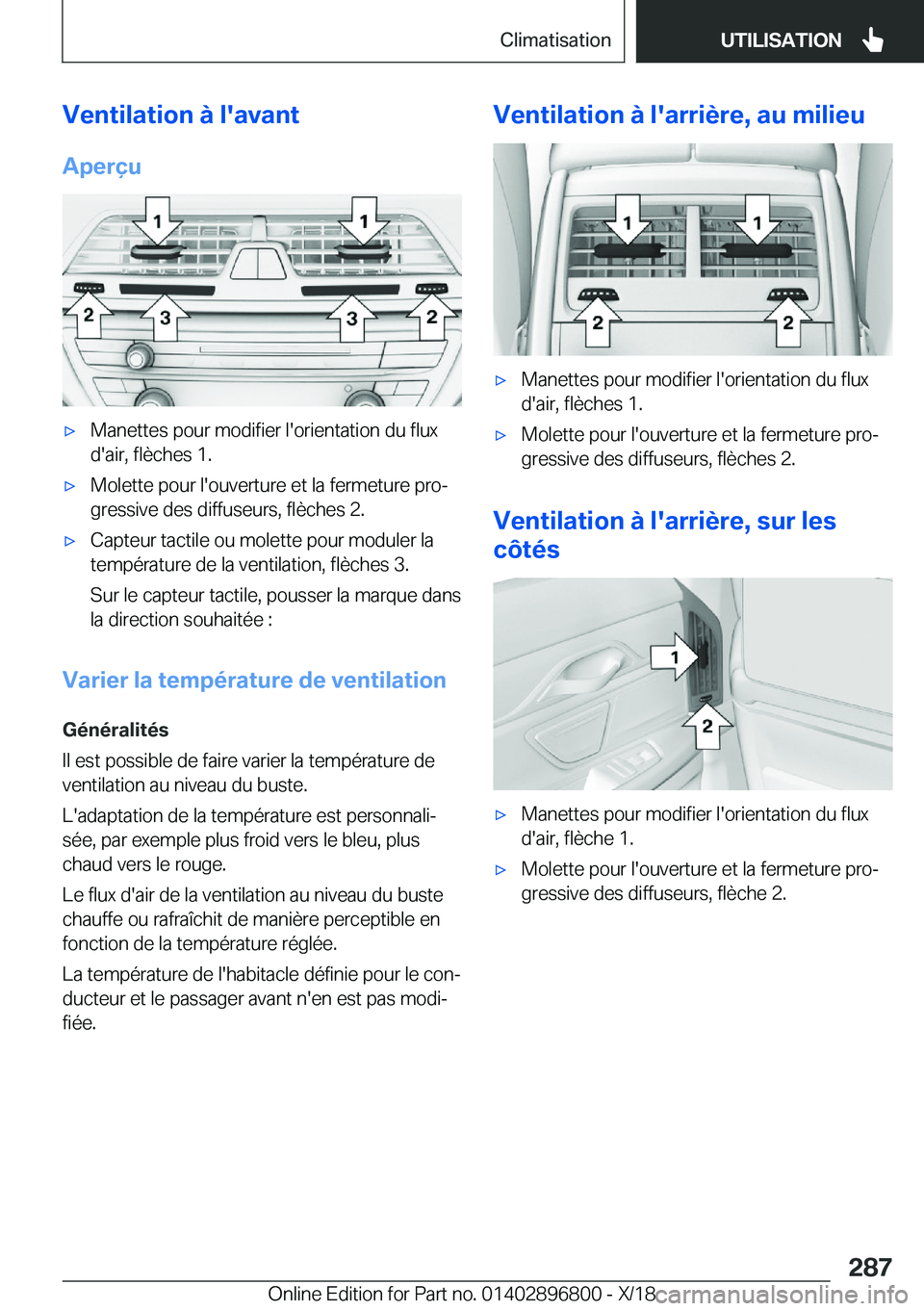 BMW 7 SERIES 2019  Notices Demploi (in French) �V�e�n�t�i�l�a�t�i�o�n��