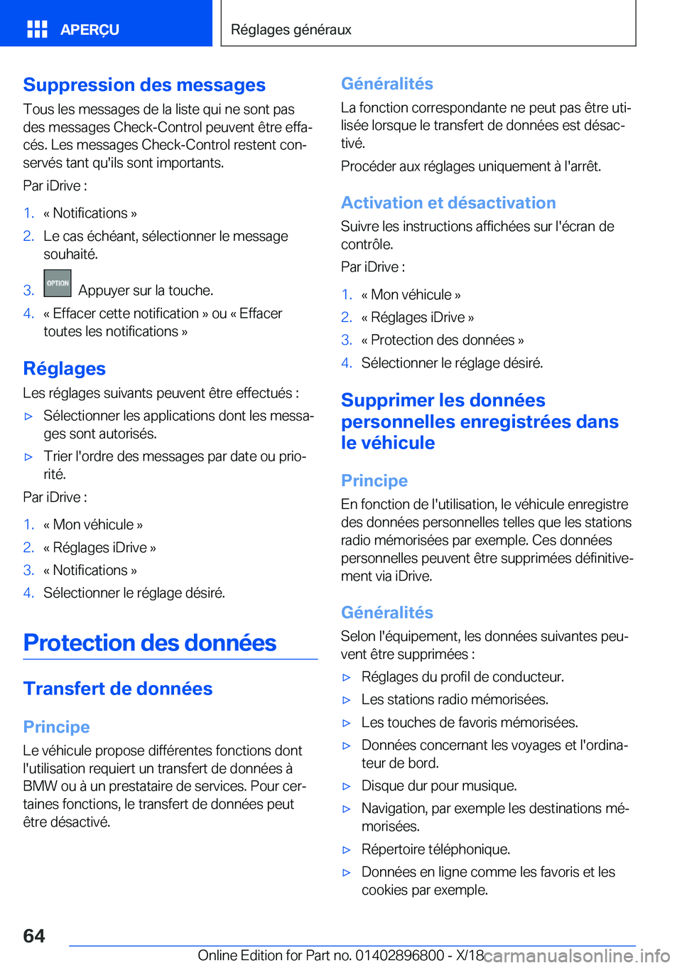 BMW 7 SERIES 2019  Notices Demploi (in French) �S�u�p�p�r�e�s�s�i�o�n��d�e�s��m�e�s�s�a�g�e�s
�T�o�u�s��l�e�s��m�e�s�s�a�g�e�s��d�e��l�a��l�i�s�t�e��q�u�i��n�e��s�o�n�t��p�a�s
�d�e�s��m�e�s�s�a�g�e�s��C�h�e�c�k�-�C�o�n�t�r�o�l��p�e�u