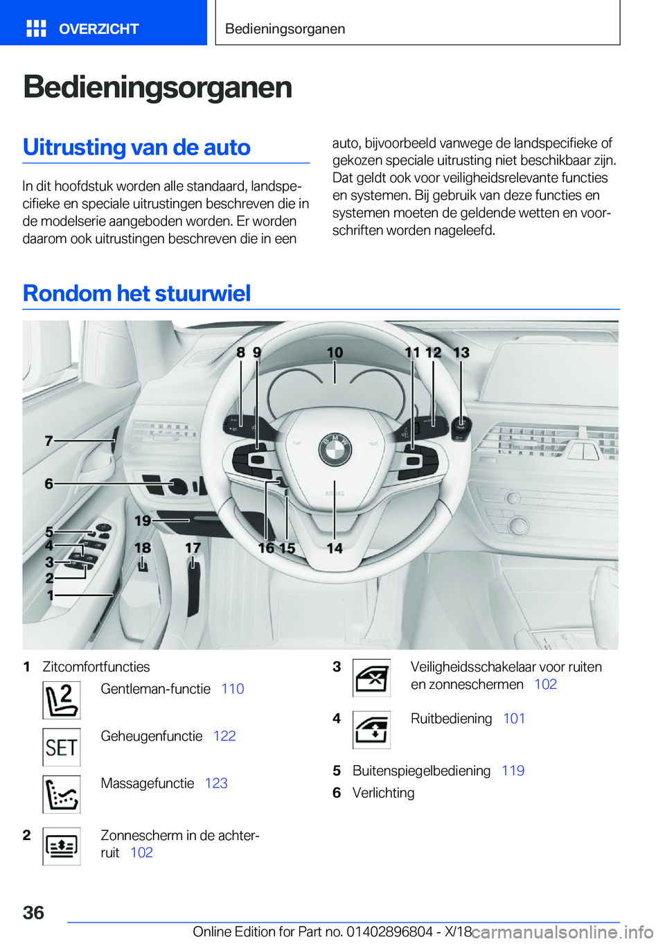 BMW 7 SERIES 2019  Instructieboekjes (in Dutch) �B�e�d�i�e�n�i�n�g�s�o�r�g�a�n�e�n�U�i�t�r�u�s�t�i�n�g��v�a�n��d�e��a�u�t�o
�I�n��d�i�t��h�o�o�f�d�s�t�u�k��w�o�r�d�e�n��a�l�l�e��s�t�a�n�d�a�a�r�d�,��l�a�n�d�s�p�ej�c�i�f�i�e�k�e��e�n��s�