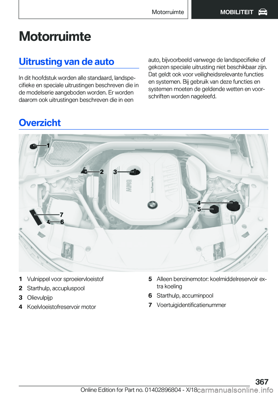 BMW 7 SERIES 2019  Instructieboekjes (in Dutch) �M�o�t�o�r�r�u�i�m�t�e�U�i�t�r�u�s�t�i�n�g��v�a�n��d�e��a�u�t�o
�I�n��d�i�t��h�o�o�f�d�s�t�u�k��w�o�r�d�e�n��a�l�l�e��s�t�a�n�d�a�a�r�d�,��l�a�n�d�s�p�ej�c�i�f�i�e�k�e��e�n��s�p�e�c�i�a�l�